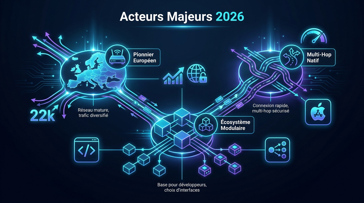 Comparatif des r&eacute;seaux VPN d&eacute;centralis&eacute;s Mysterium, Sentinel et Orchid en 2026