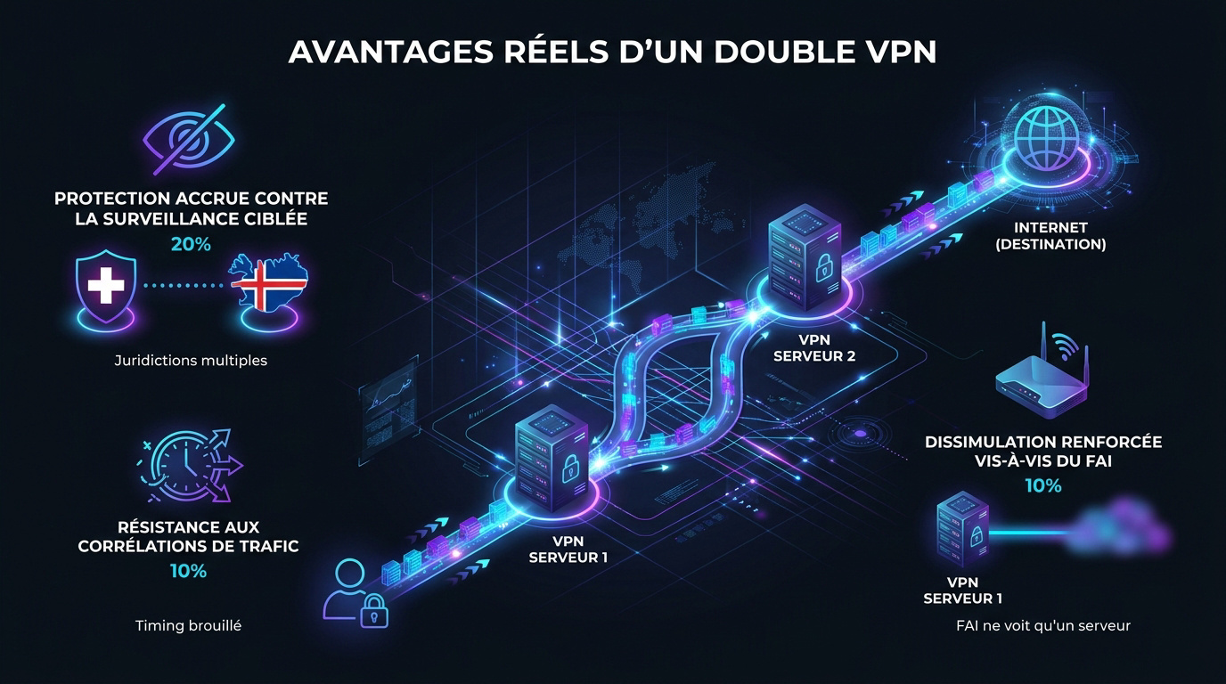 Sch&eacute;ma technique du fonctionnement d'un double VPN avec deux serveurs successifs