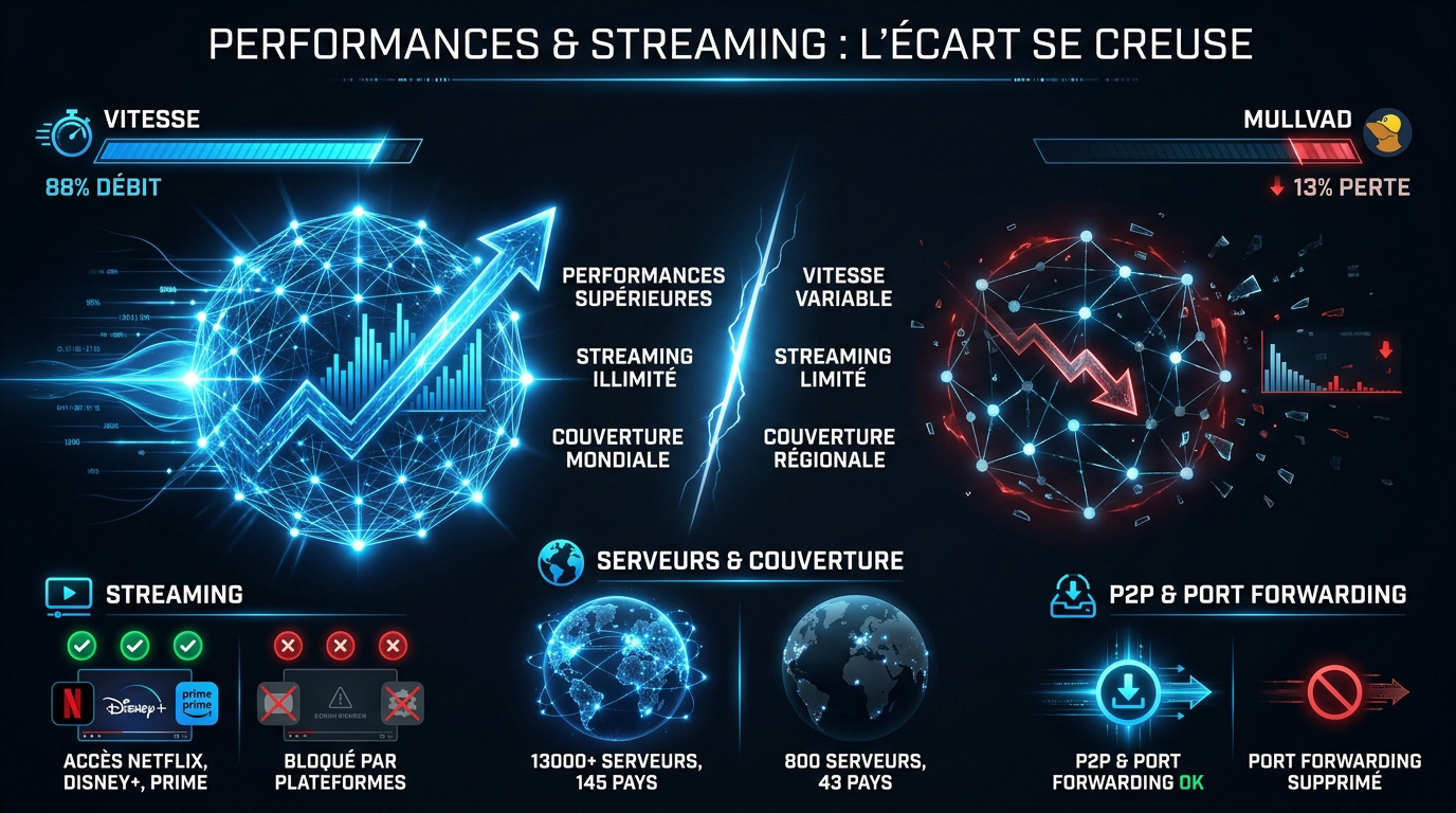 Comparaison des interfaces et performances entre Proton VPN et Mullvad en 2026