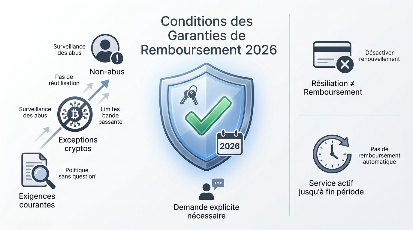 Tableau r&eacute;capitulatif des garanties de remboursement VPN en 2026
