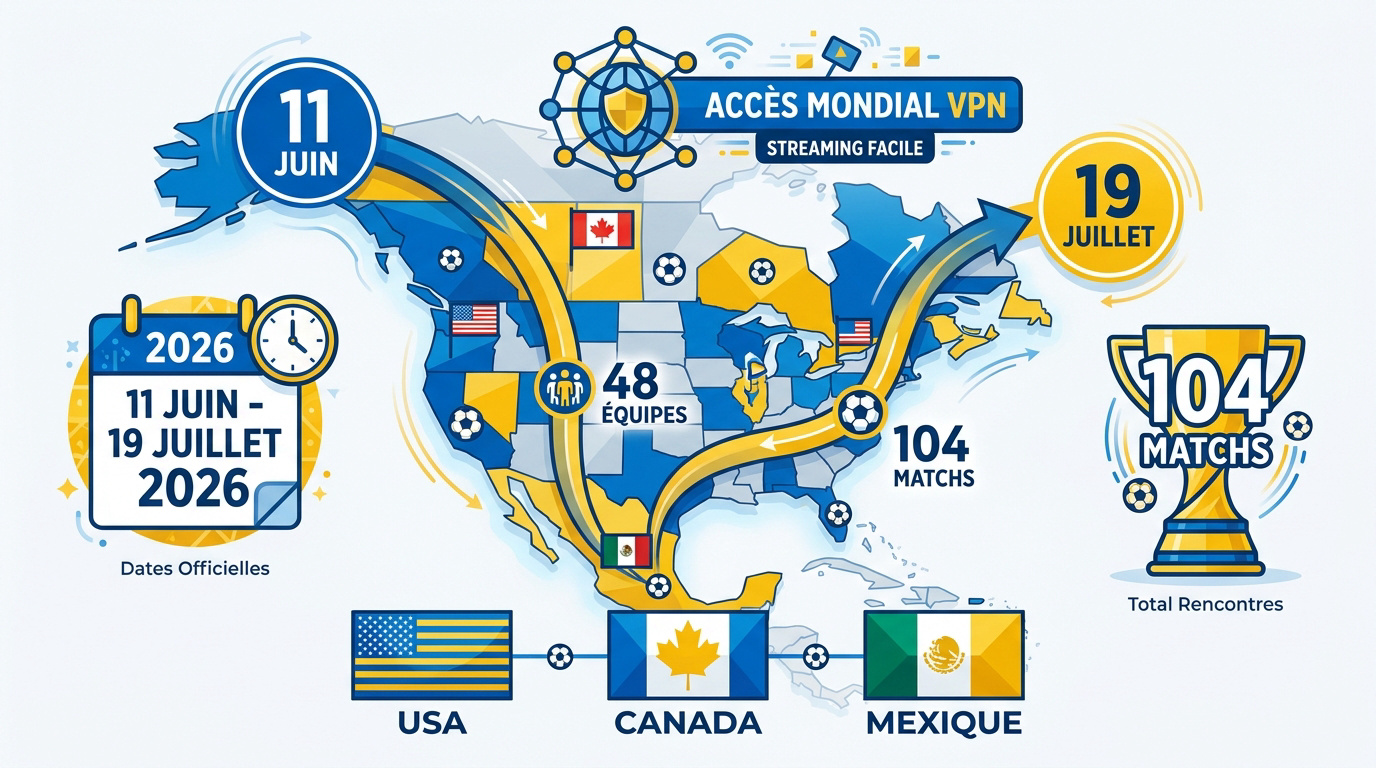 Infographie récapitulative des dates et lieux de la Coupe du Monde 2026