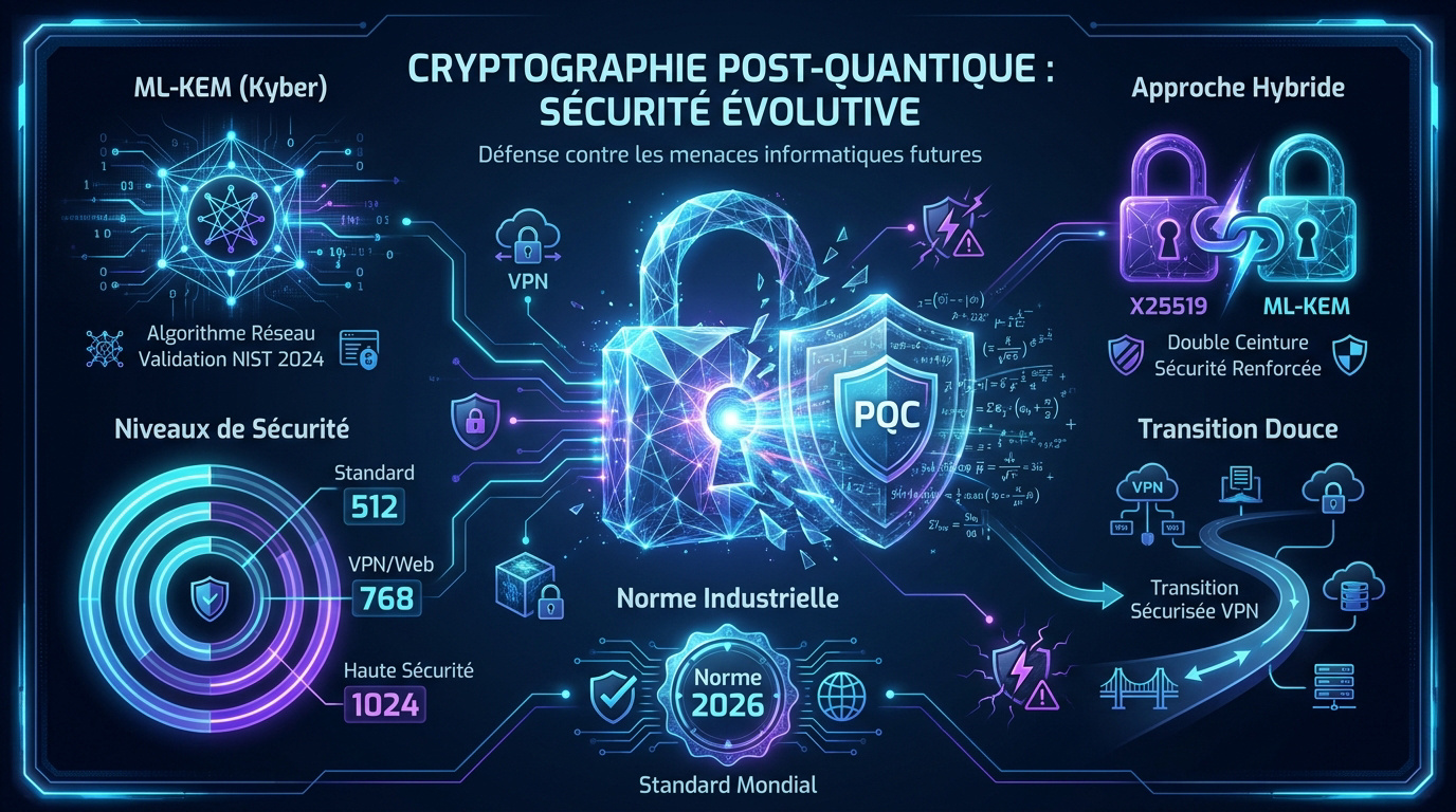 Schéma illustrant la sécurité évolutive du chiffrement hybride post-quantique