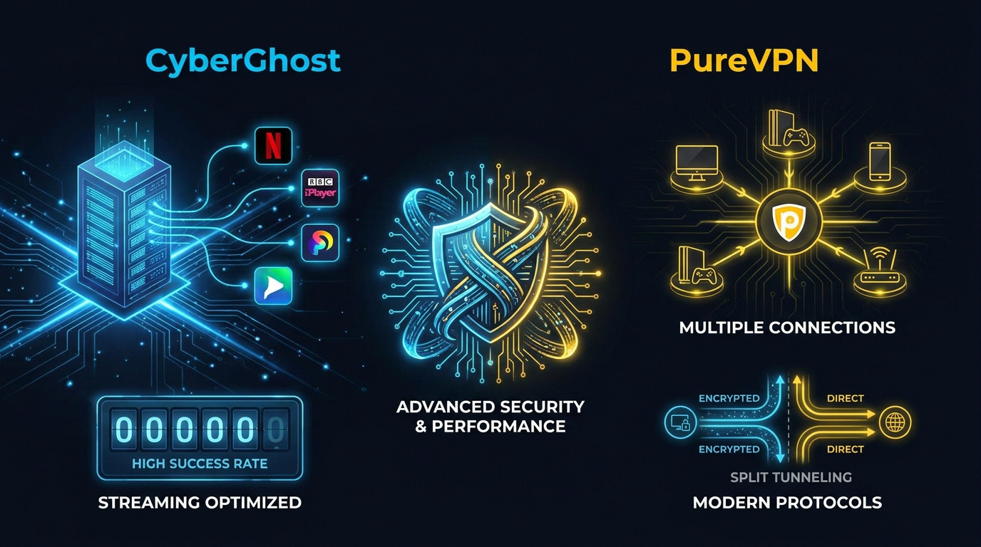 Comparaison technique entre les interfaces de CyberGhost et PureVPN
