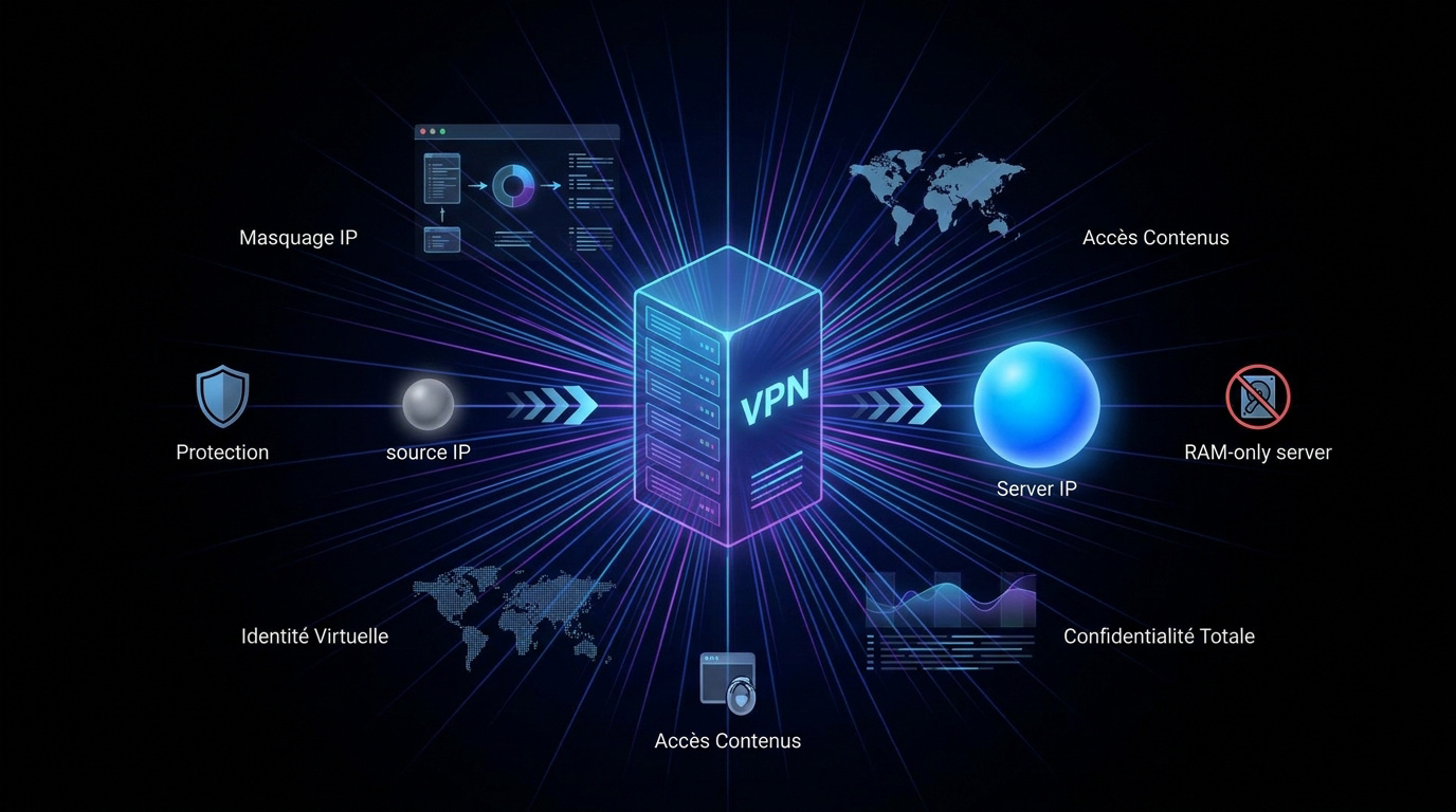 Schéma technique d'un serveur VPN sécurisé gérant le masquage d'adresse IP