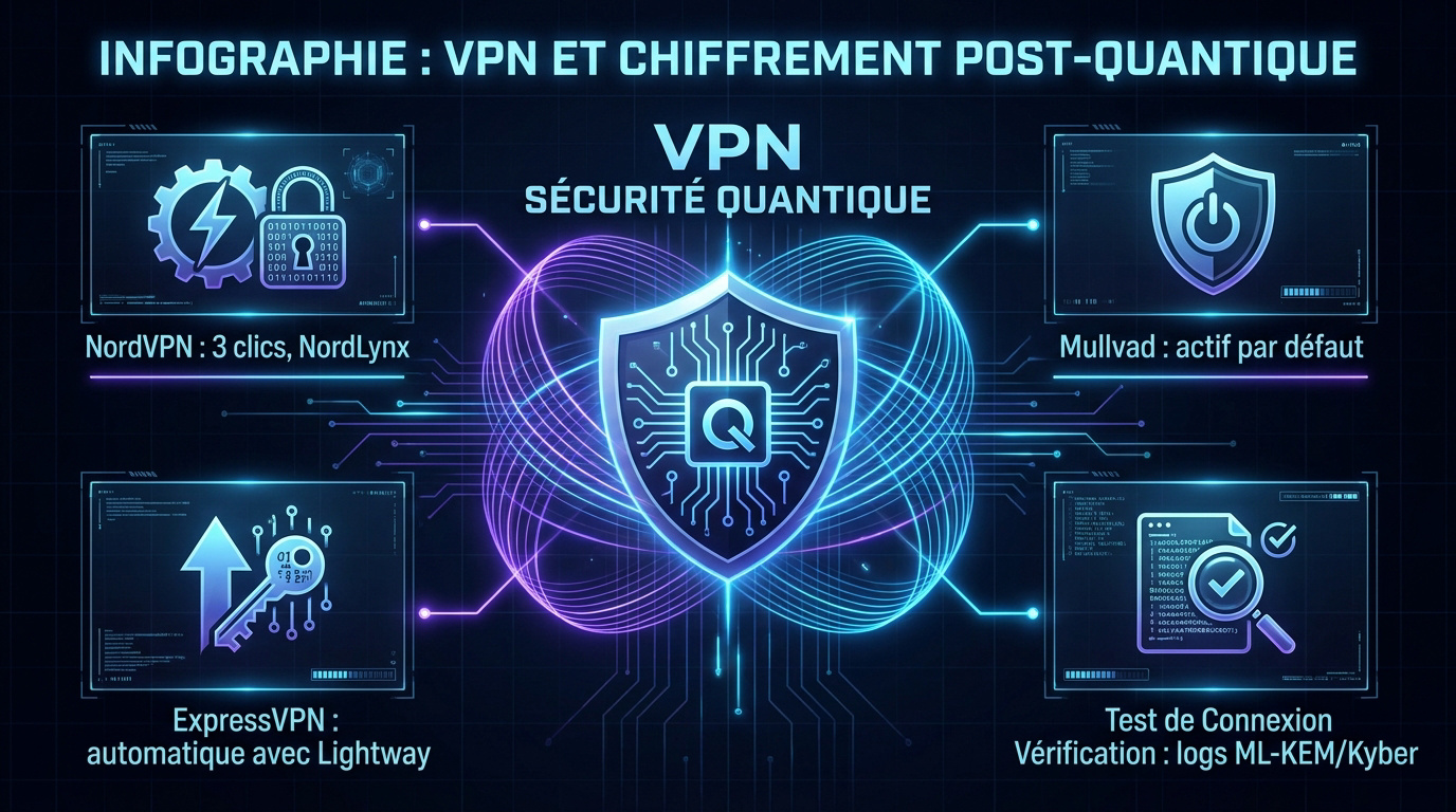 Infographie comparative des niveaux de protection post-quantique des fournisseurs VPN en 2026
