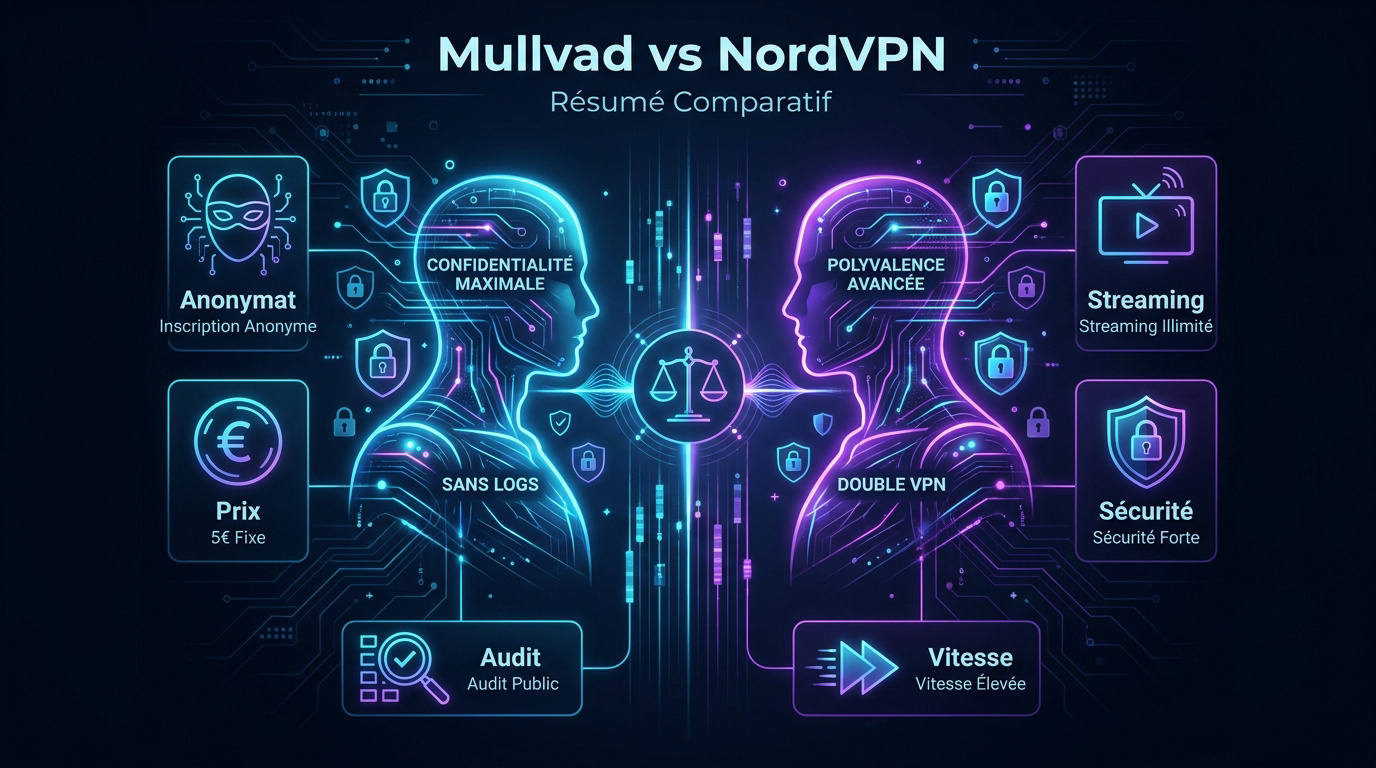 Comparatif visuel entre les interfaces et logos de Mullvad VPN et NordVPN