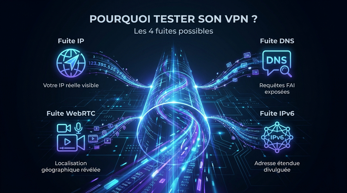 Schéma explicatif des fuites IP et DNS sur une connexion VPN