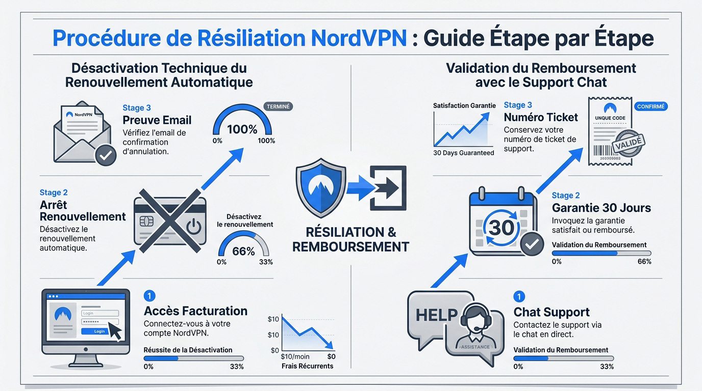 Interface de gestion du compte NordVPN pour r&eacute;siliation