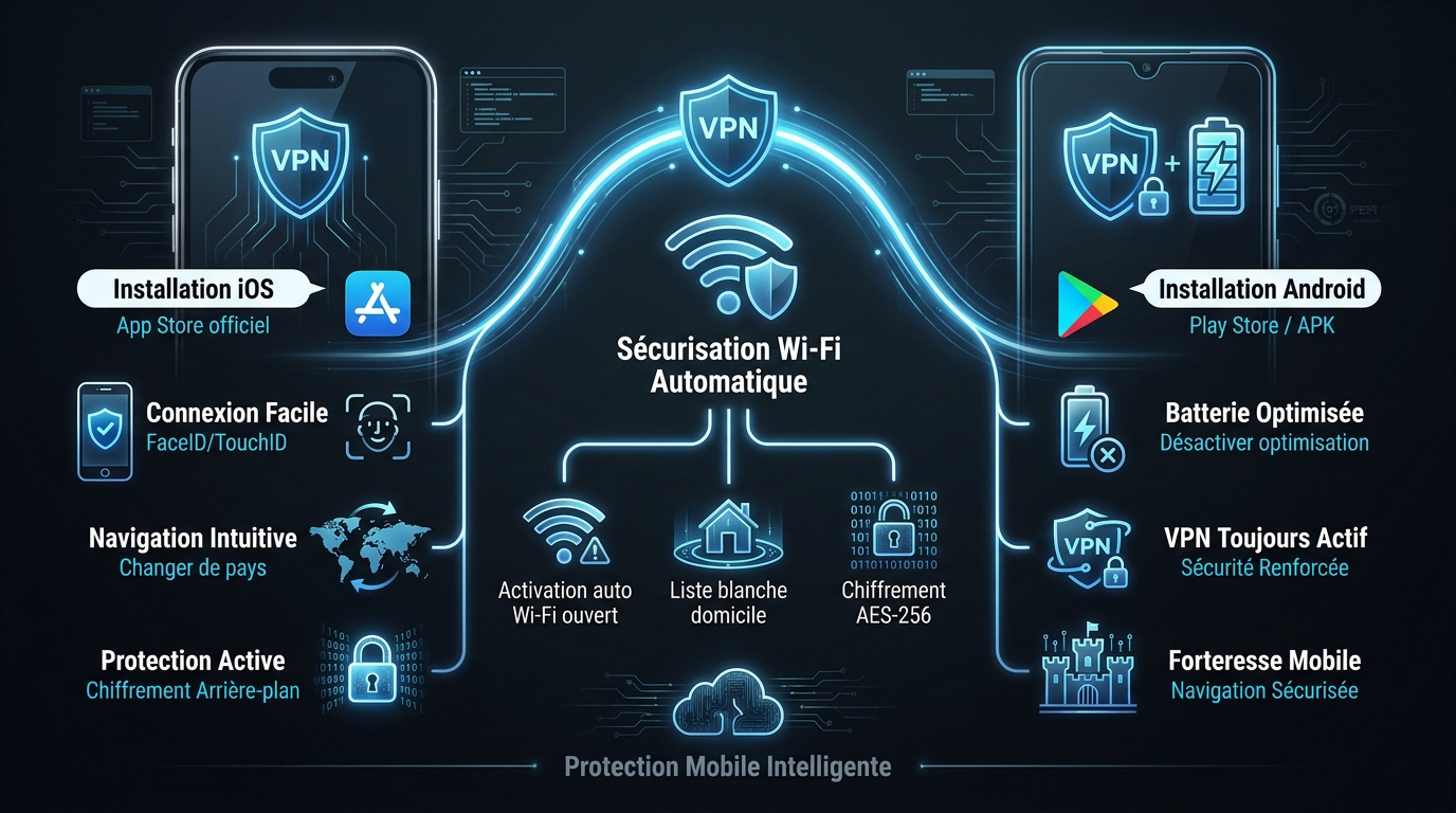 Interface d'installation d'un VPN sur un smartphone iPhone et Android