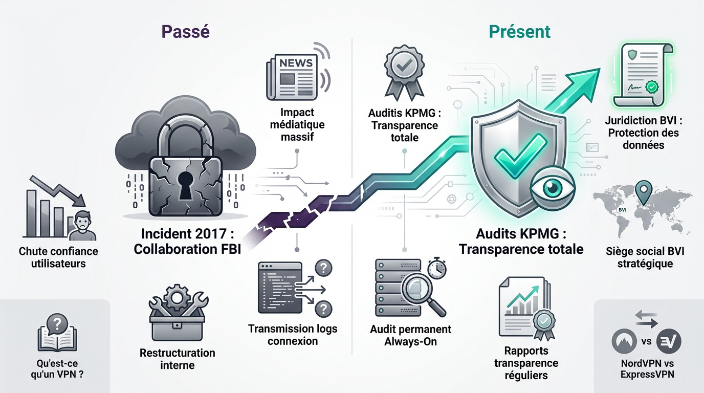 Logo PureVPN avec symboles de sécurité et d'audit