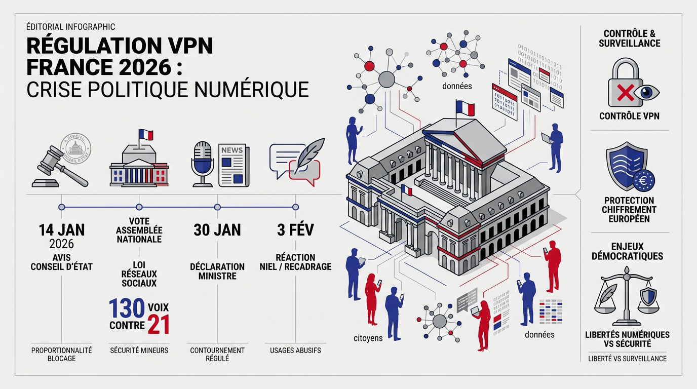 Illustration de la régulation numérique et des VPN en France en 2026