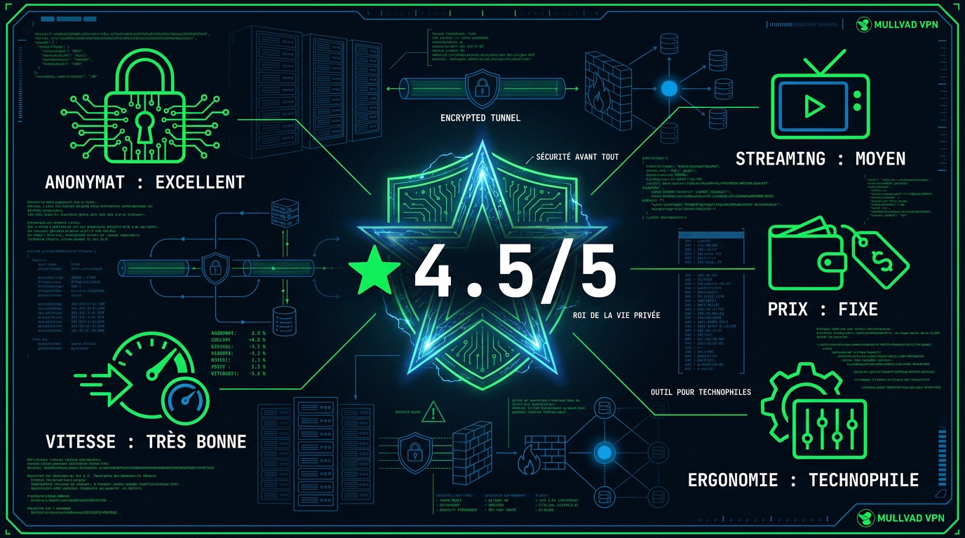 Interface logicielle épurée du VPN Mullvad affichant les options de connexion sécurisée