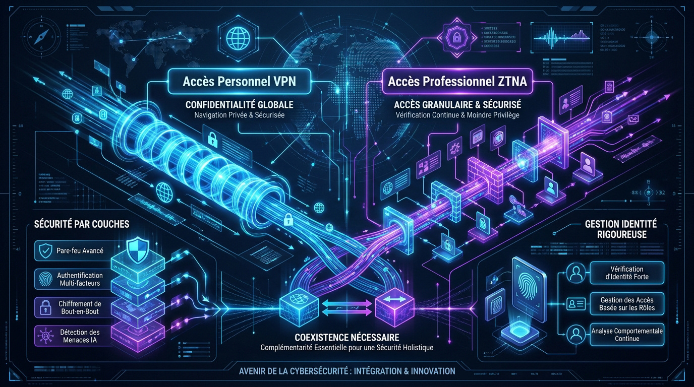 Infographie comparative entre le fonctionnement d'un VPN traditionnel et le modèle Zero Trust Network Access