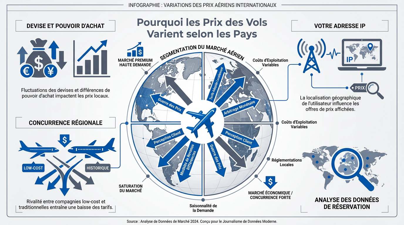 Graphique expliquant la variation des prix des billets d'avion selon la localisation géographique