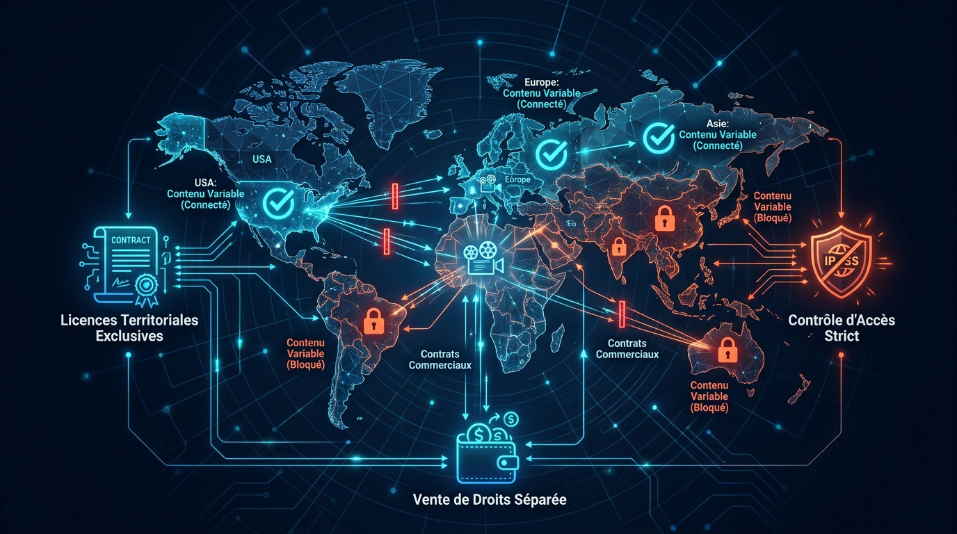 Schéma expliquant la fragmentation des catalogues de streaming par zone géographique