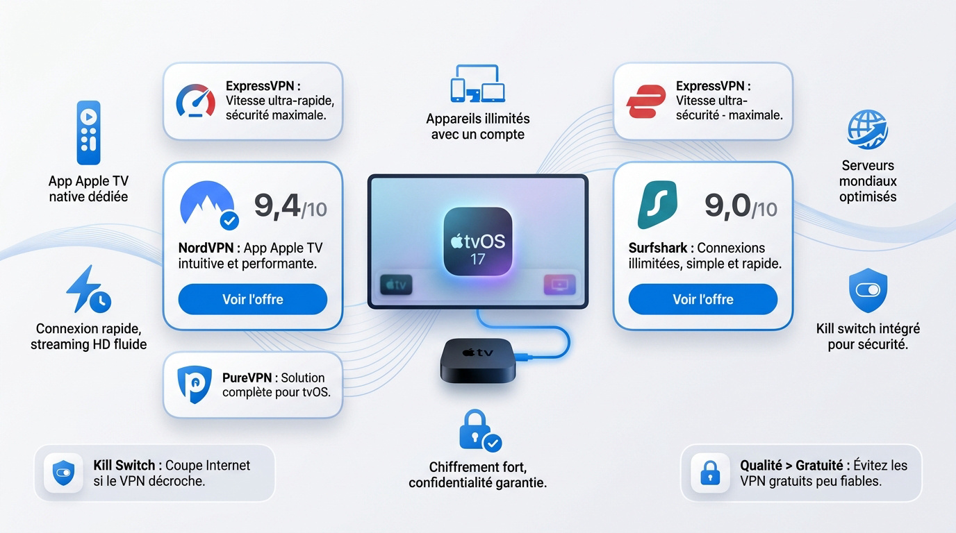 Comparatif des applications NordVPN et Surfshark pour Apple TV 4K